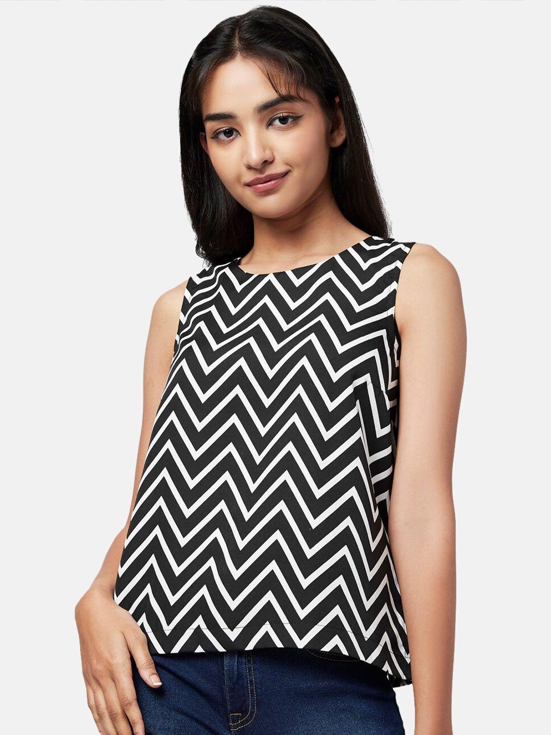 yu by pantaloons black geometric print top