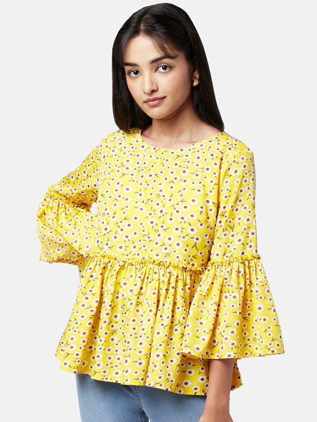 yu by pantaloons yellow print peplum top