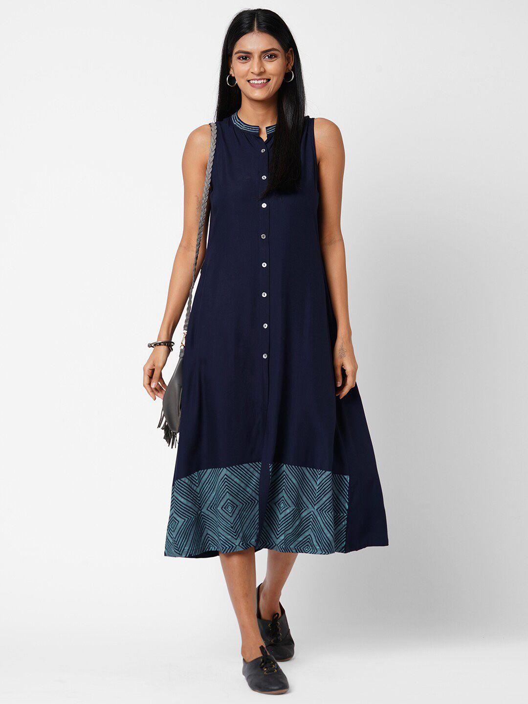 kami kubi navy blue a-line midi dress