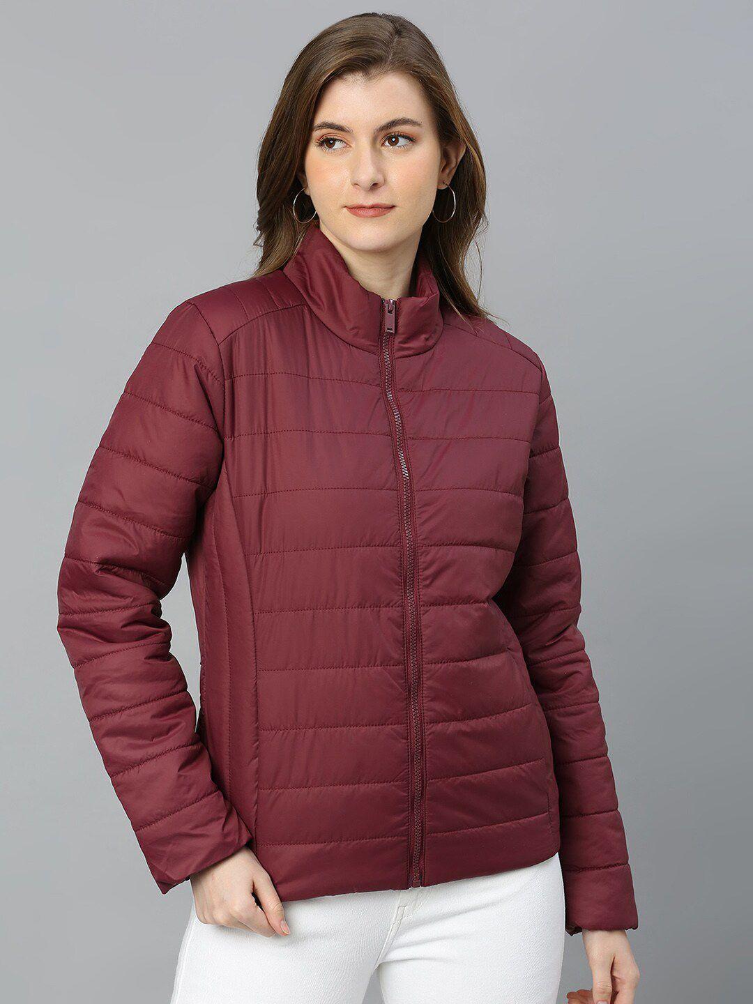 high star women maroon lightweight padded jacket