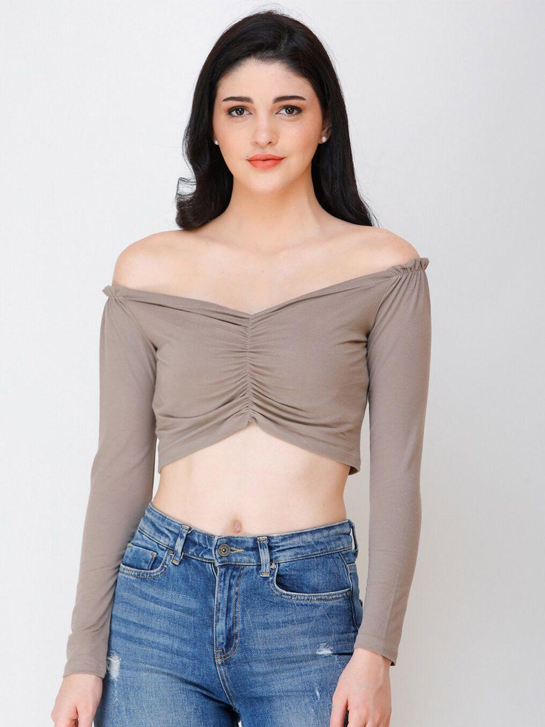 cation off-shoulder bardot crop top