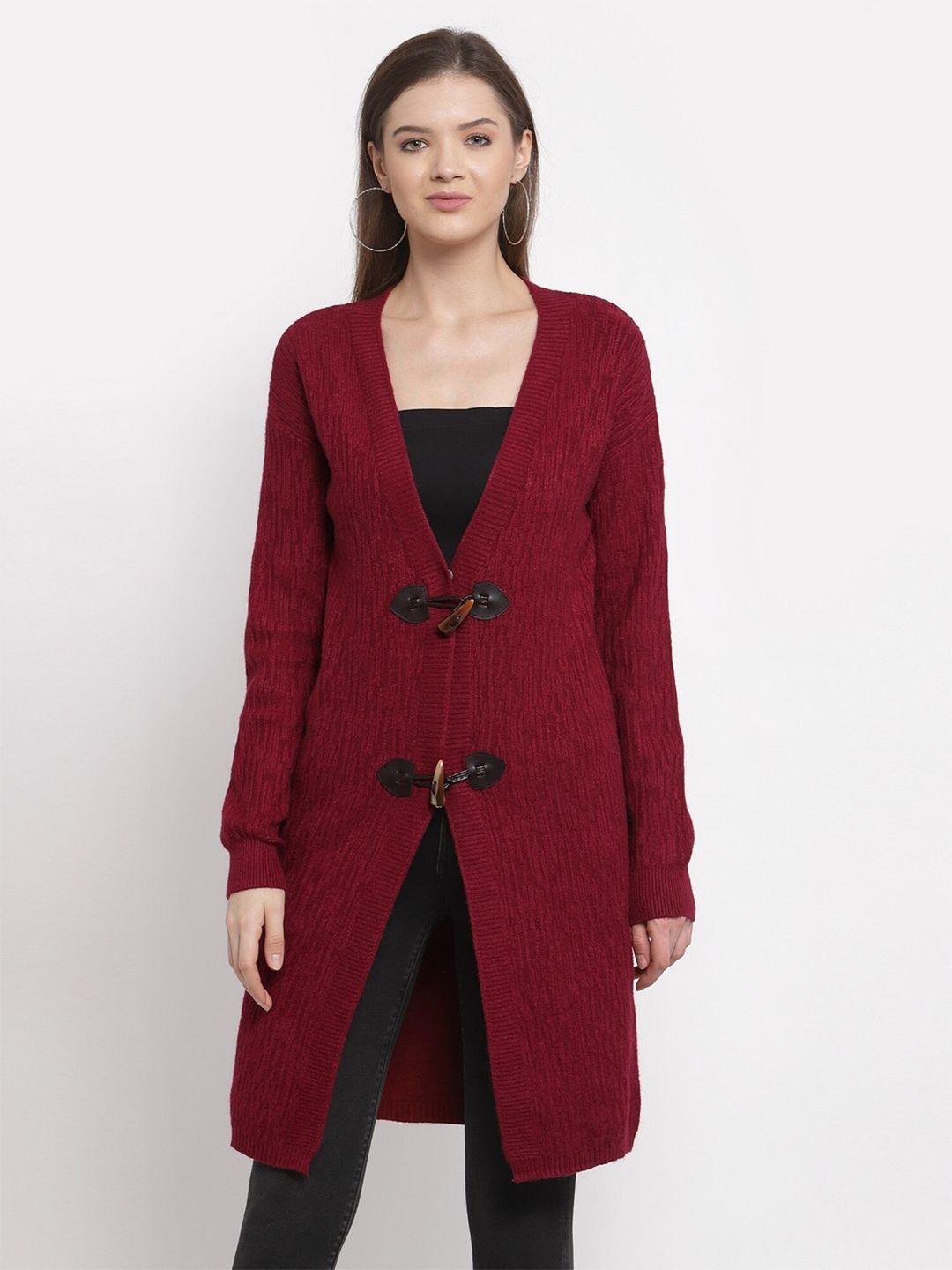 mafadeny women maroon longline button shrug