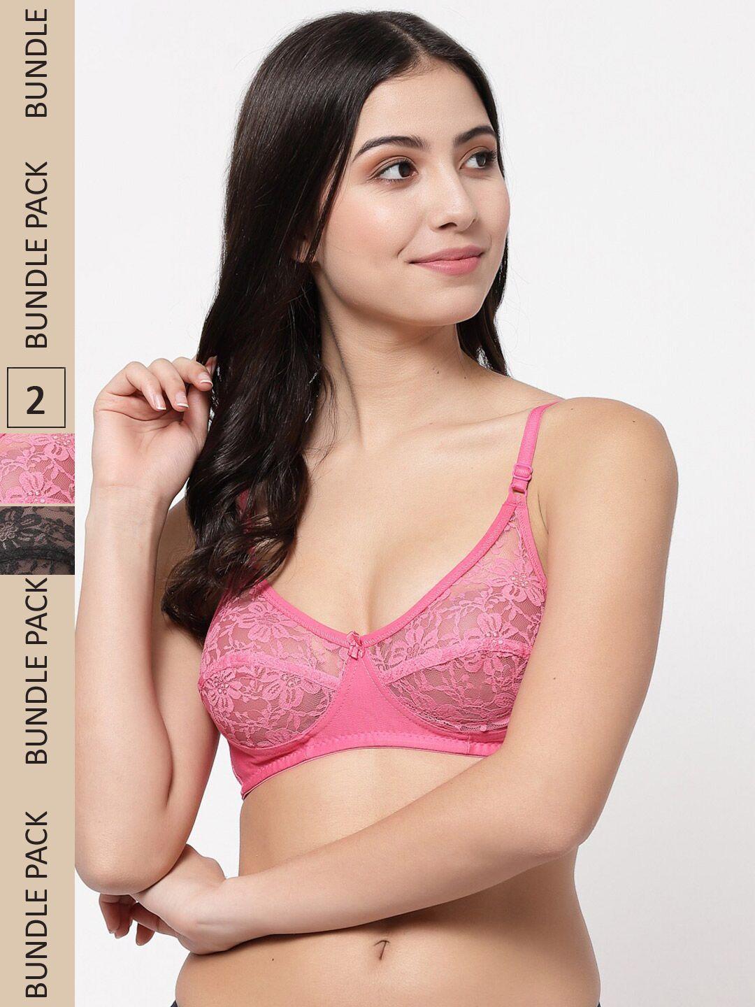 docare pack of 2 lace floral non padded cotton bralette bra