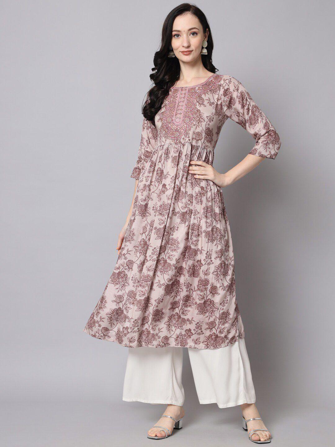 kalini floral printed thread work anarkali kurta