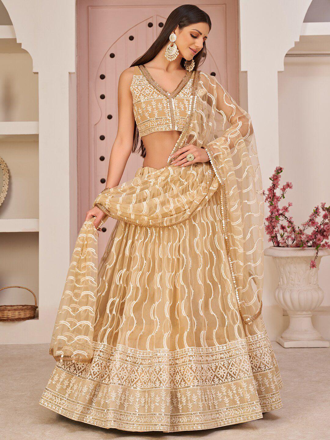 fabpixel embroidered sequinned semi-stitched lehenga & unstitched blouse with dupatta