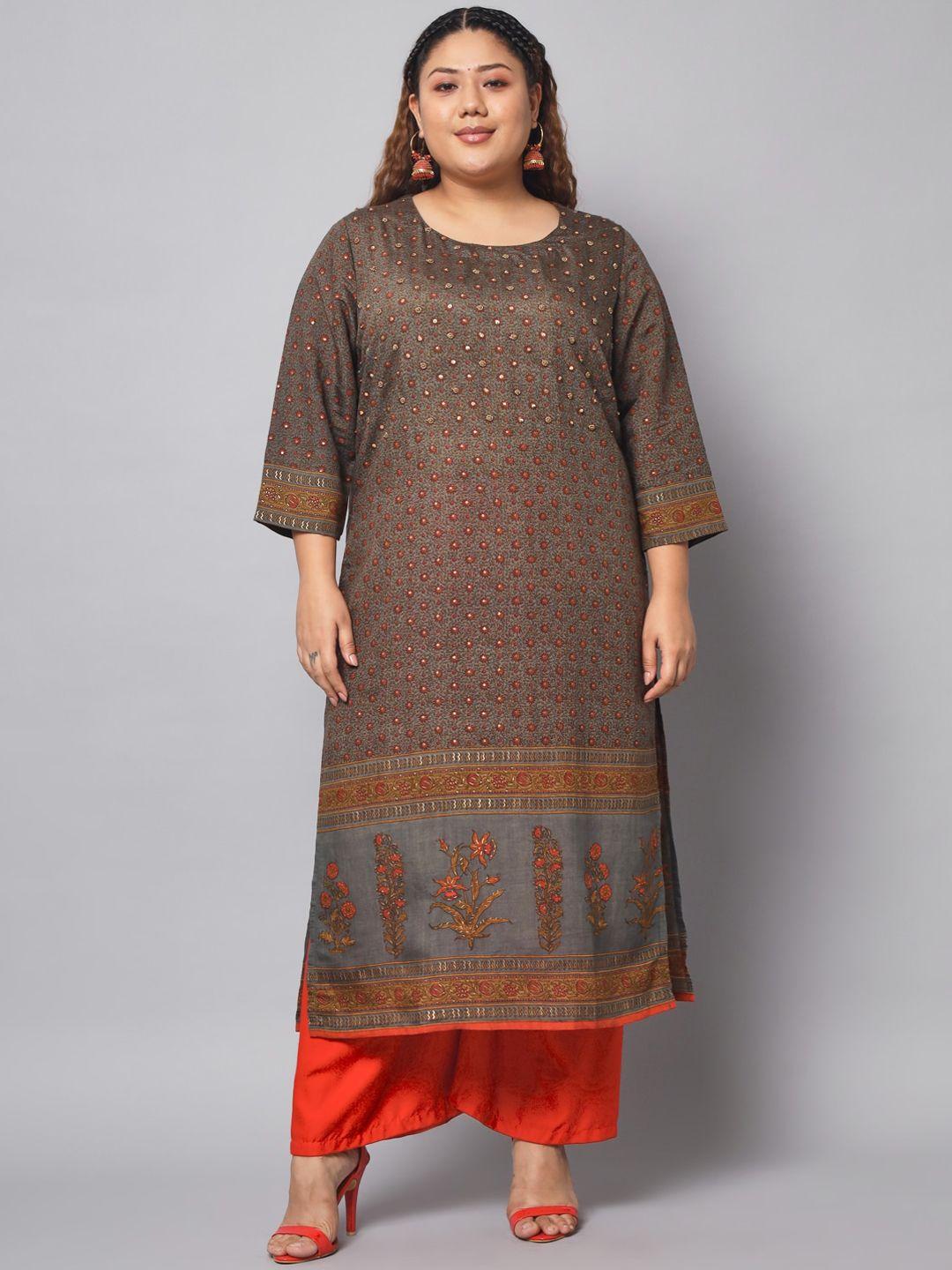 kalini paisley printed chanderi cotton kurta with beads and stones detail