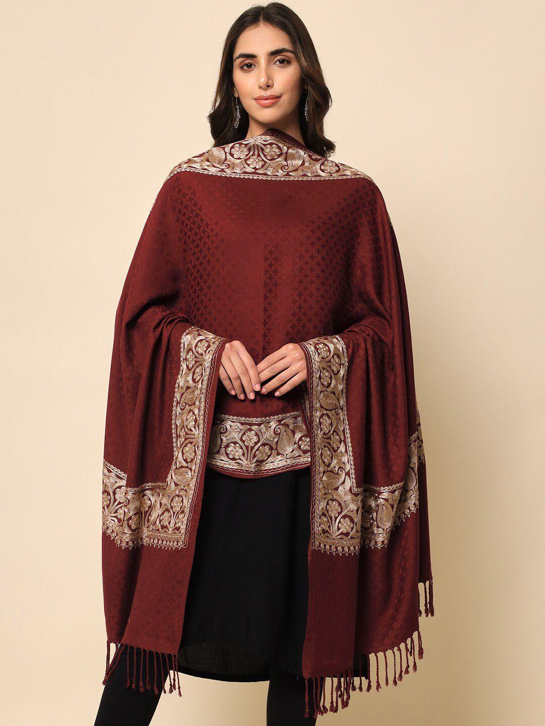 here&now women maroon embroidered shawl