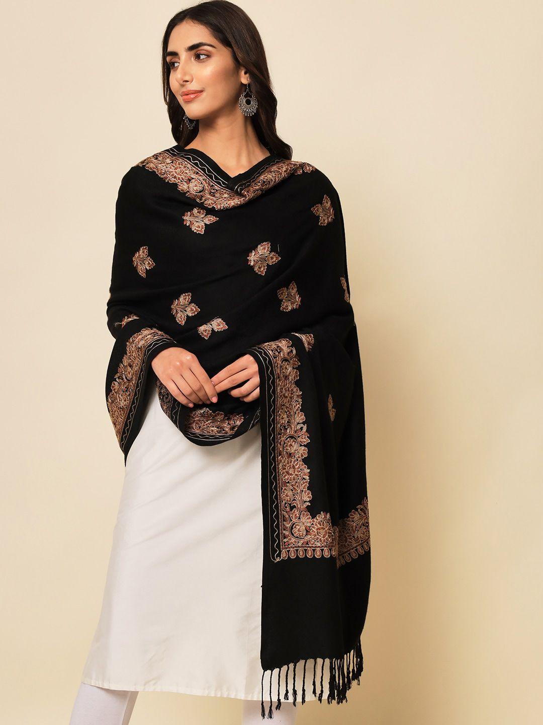 here&now women black embroidered shawl