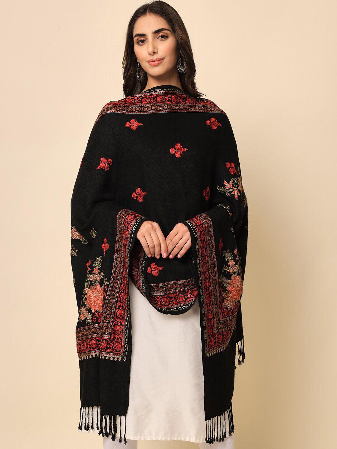 here&now women black & red woven design shawl