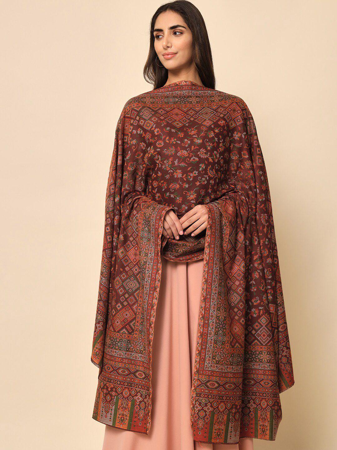 here&now women brown woven-design shawl