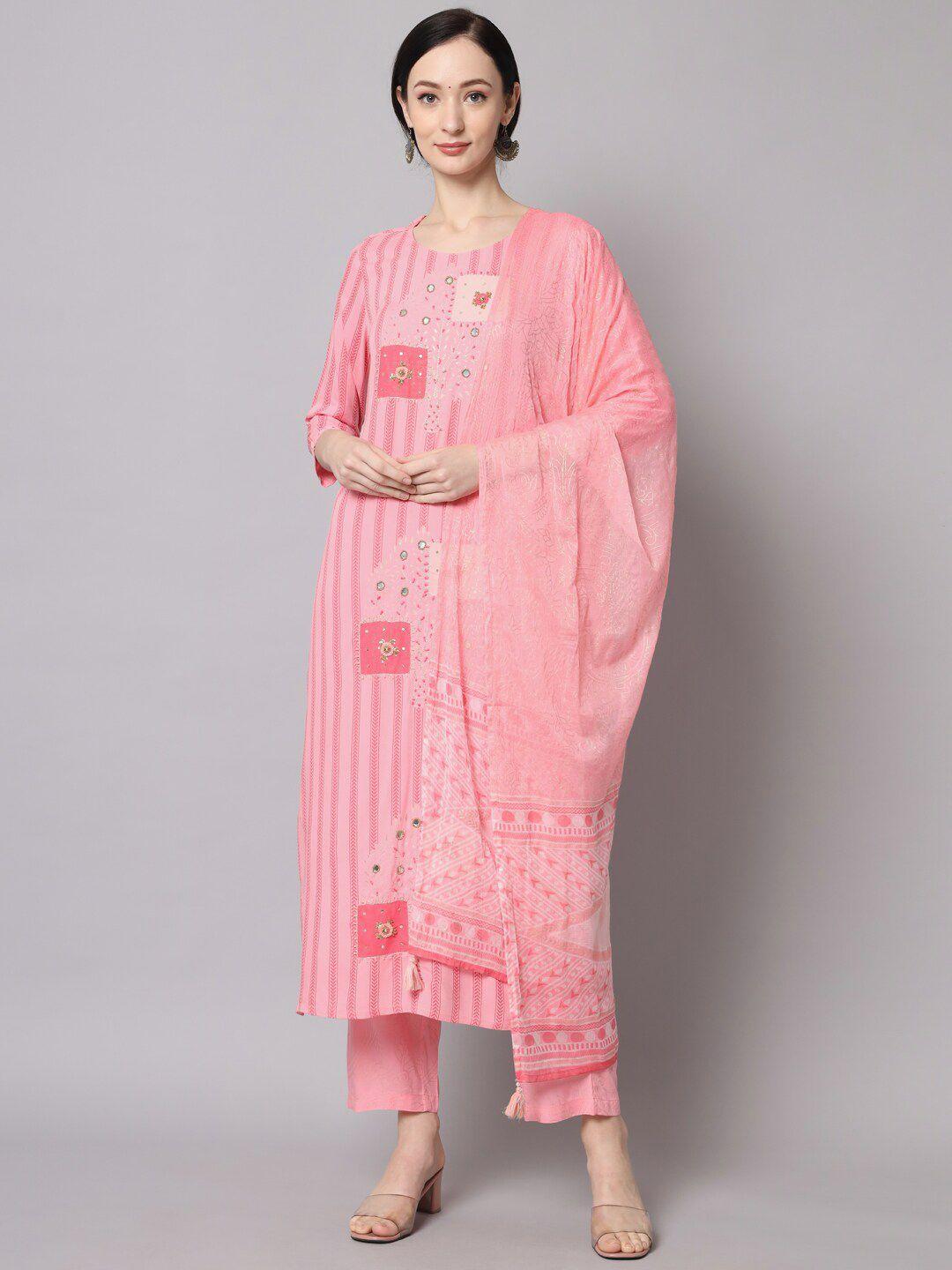 kalini  floral printed mirror work kurta with trousers & with dupatta