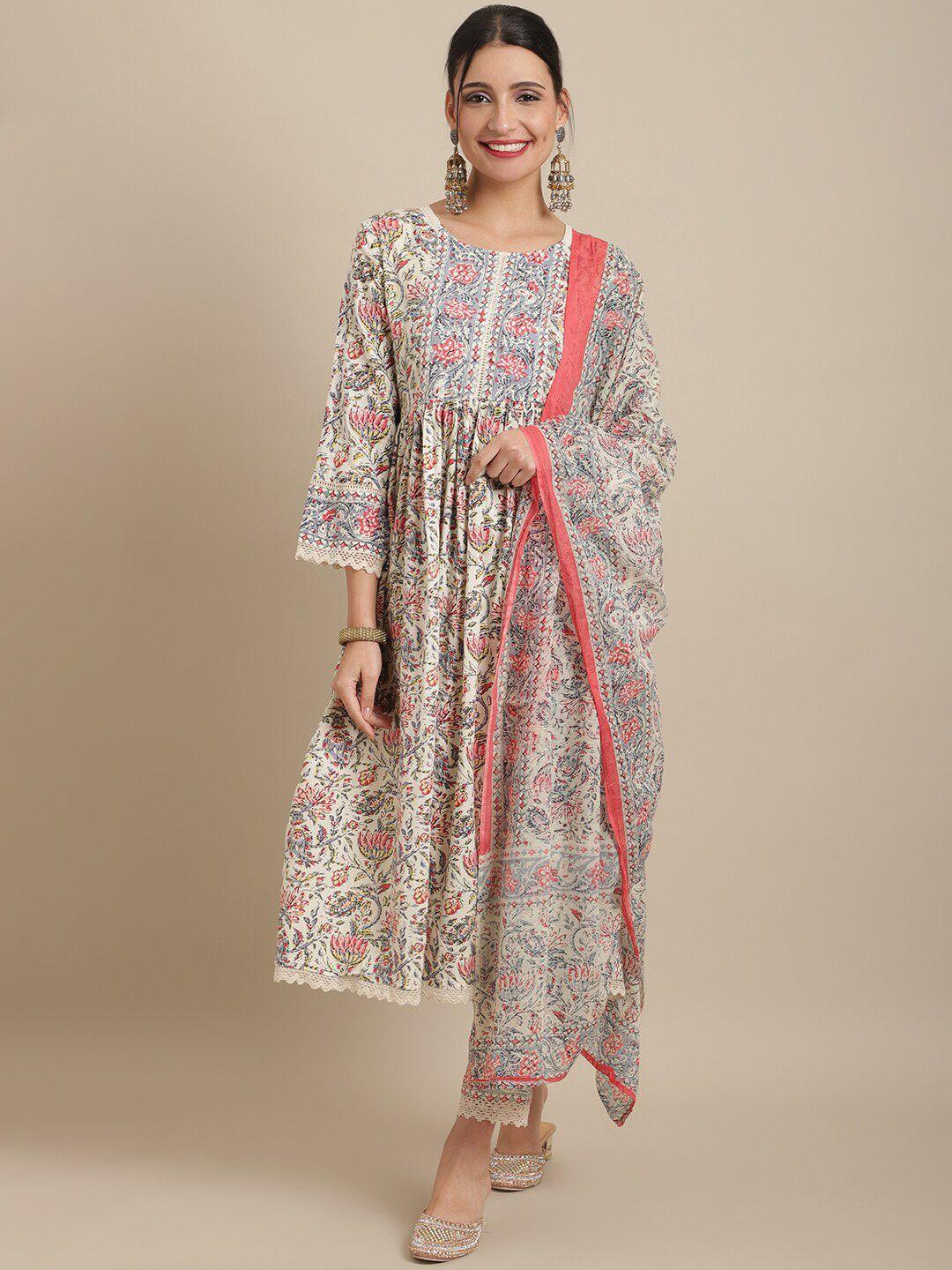 sangria women printed thread work kurta with trousers & with dupatta