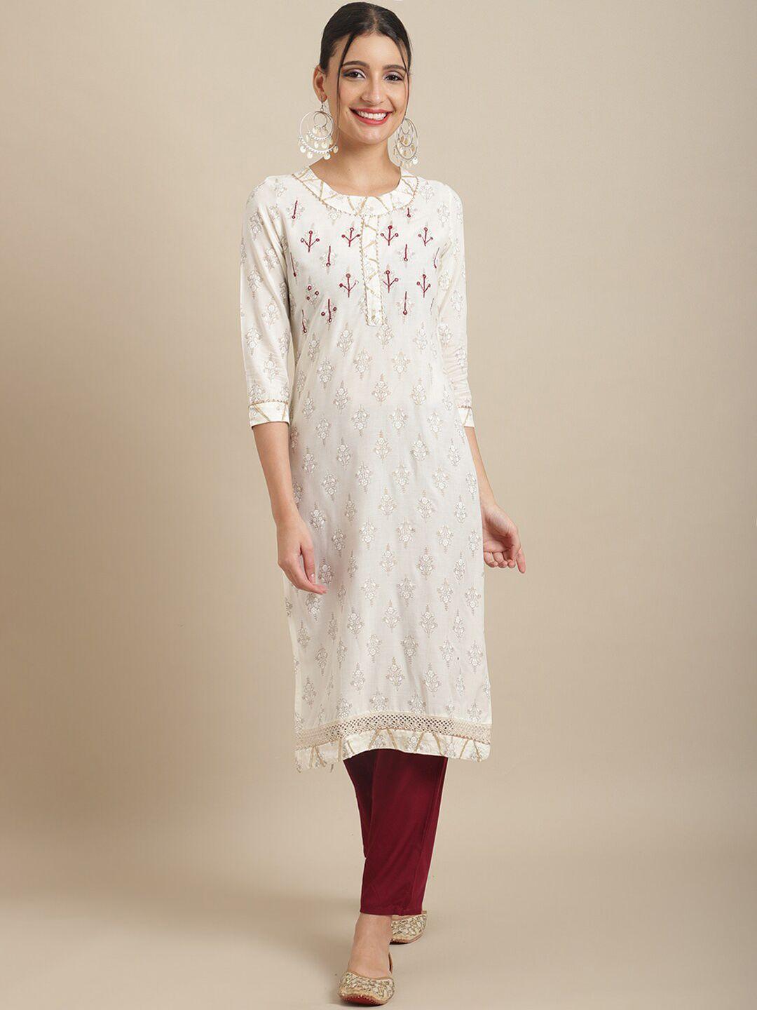 sangria women ethnic motifs embroidered mirror work kurta with trouser set