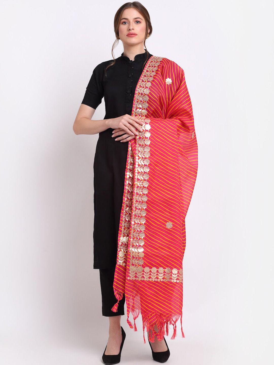 soundarya striped pure cotton leheriya dupatta with gotta patti