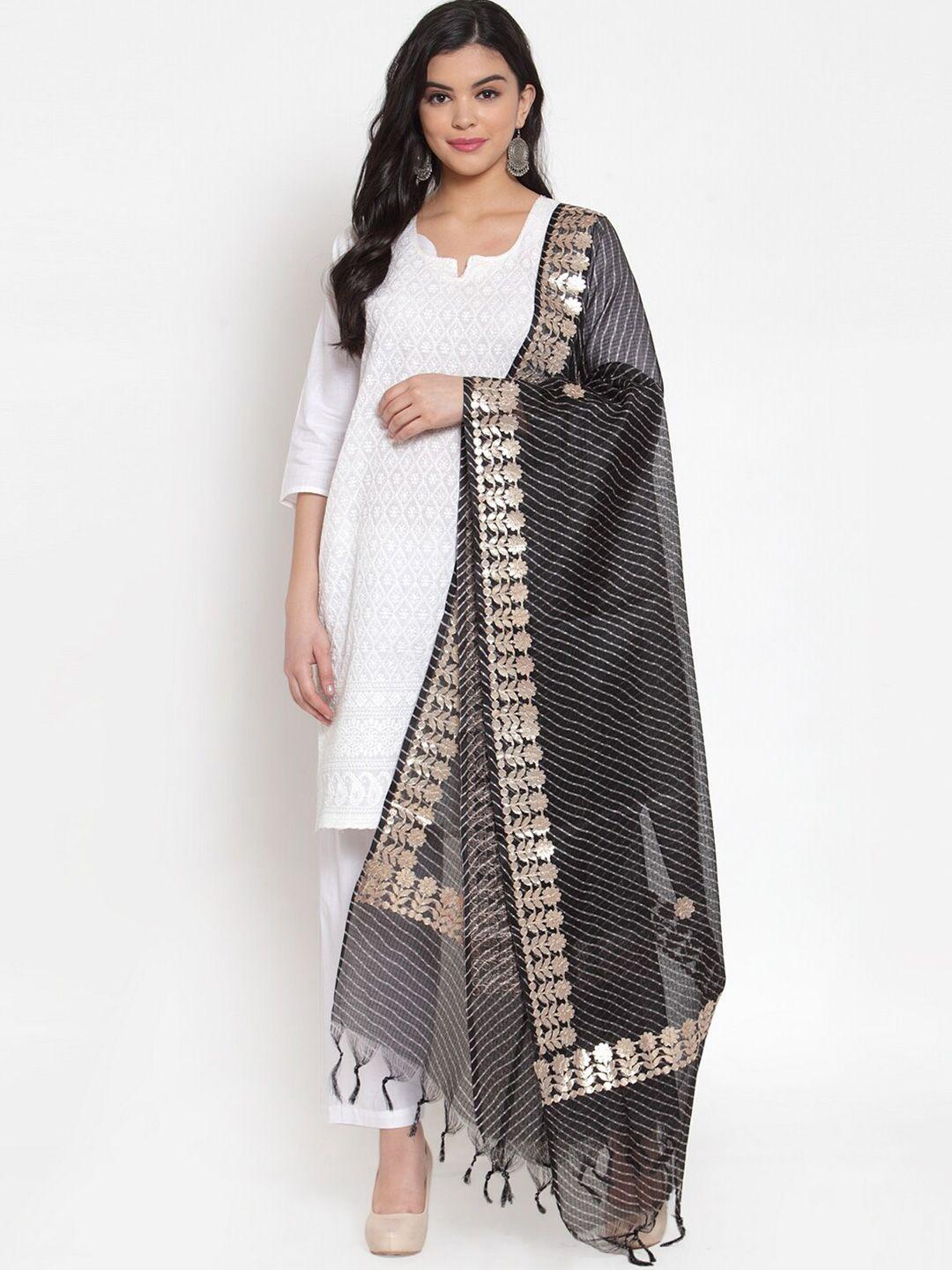 soundarya striped pure cotton leheriya dupatta with gotta patti