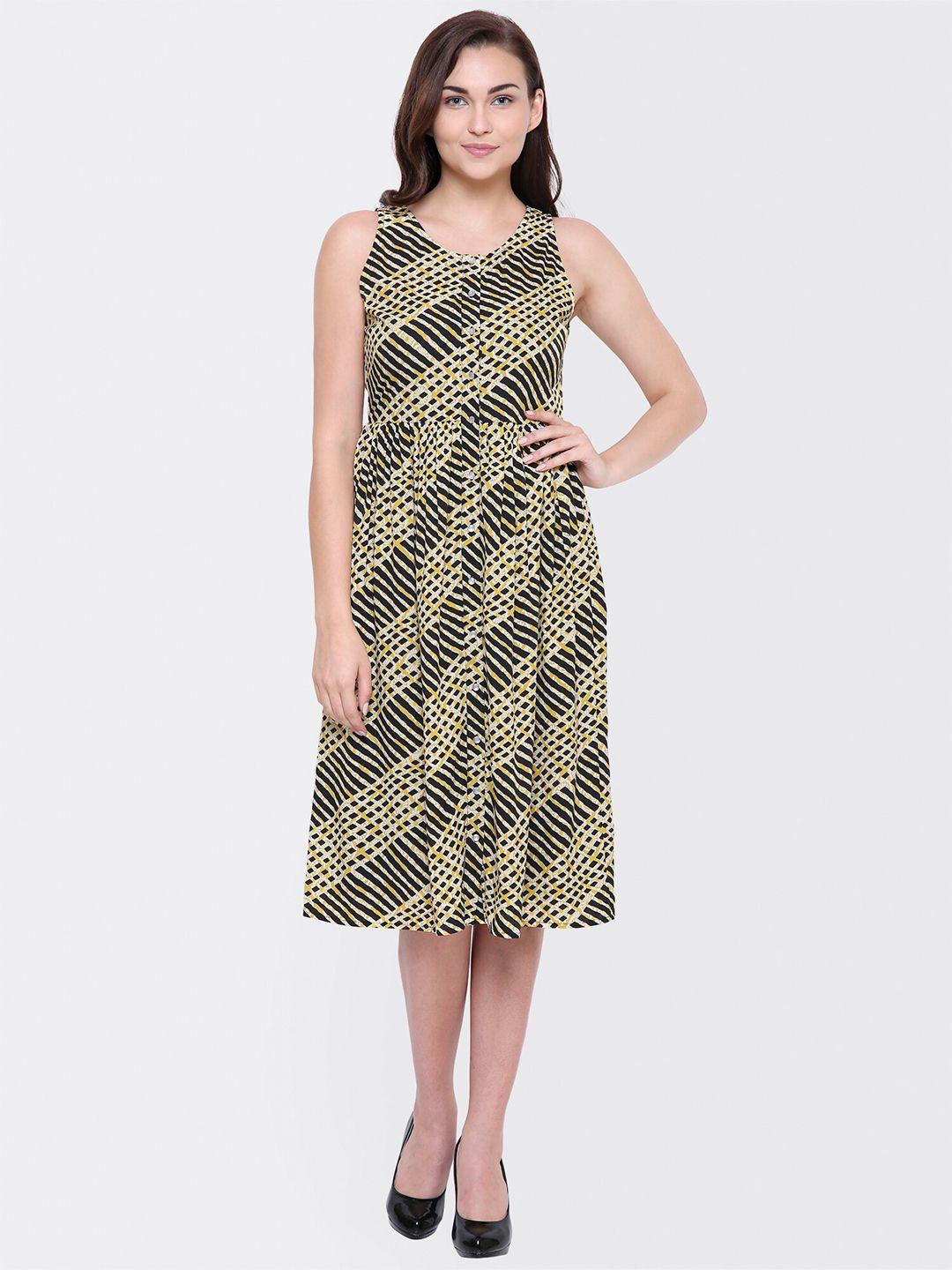 yaadleen geometric printed sleeveless fit & flare dress