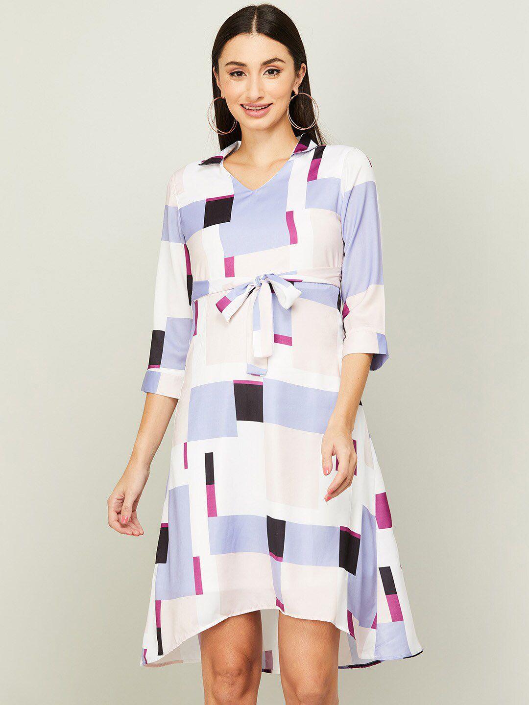 code by lifestyle tie-up a-line geometric printed dress