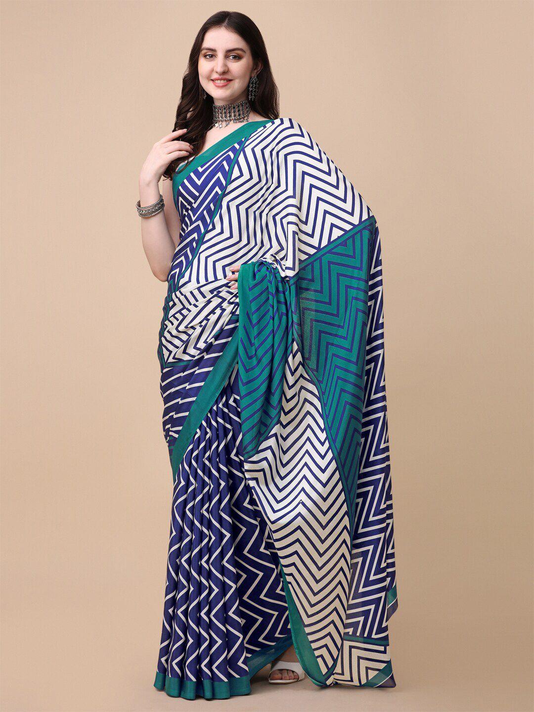 sangria blue & white pure crepe saree