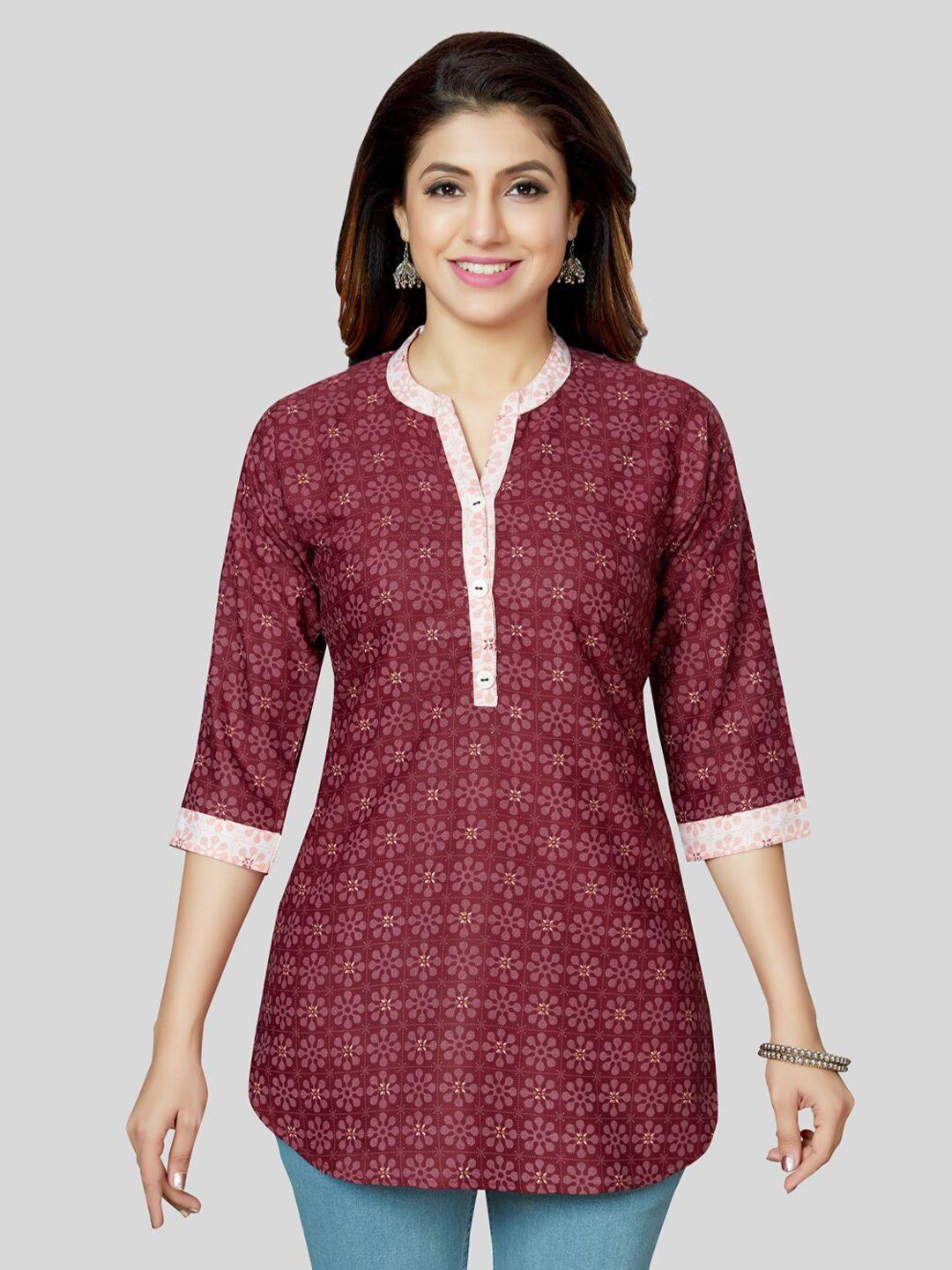 saree swarg maroon & biking red floral printed kurti