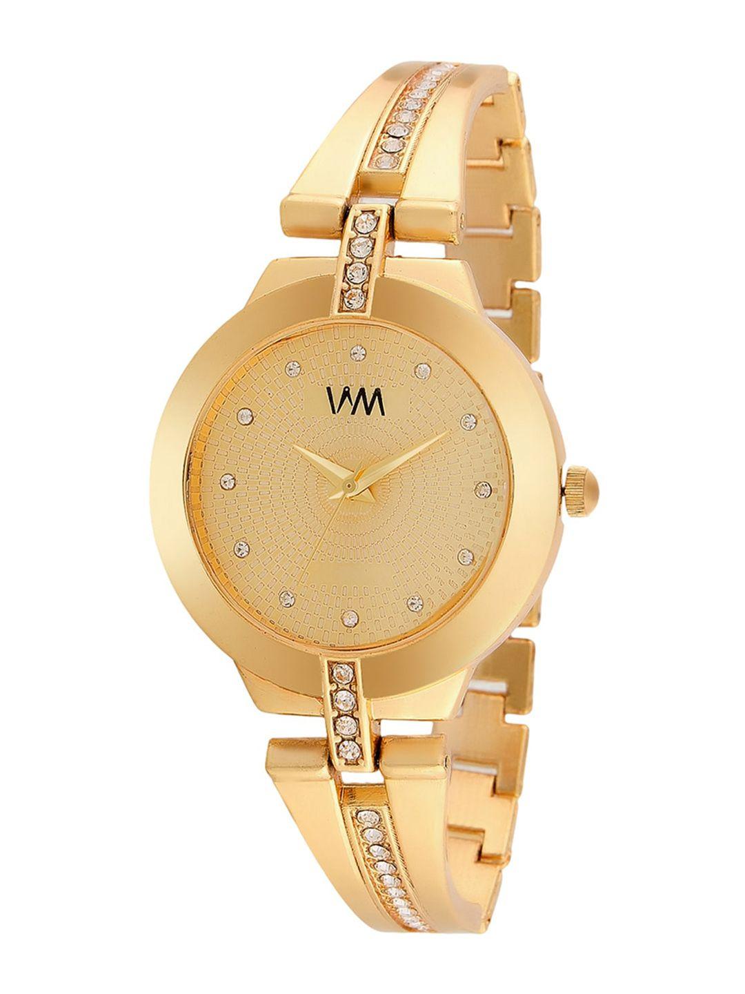 wm men brass embellished dial & stainless steel straps analogue watch wmal-337