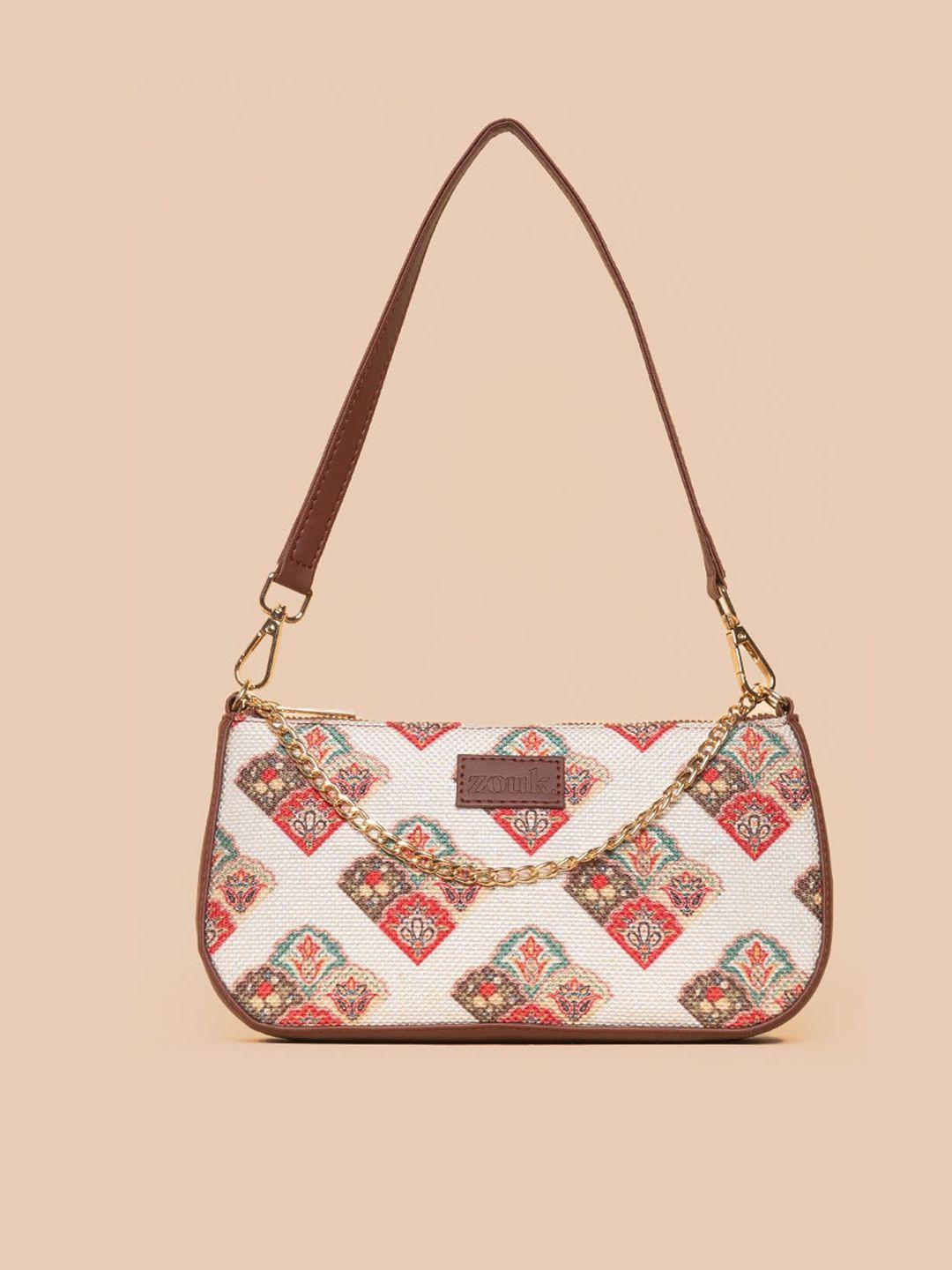 zouk white ethnic motifs printed bowling hobo bag