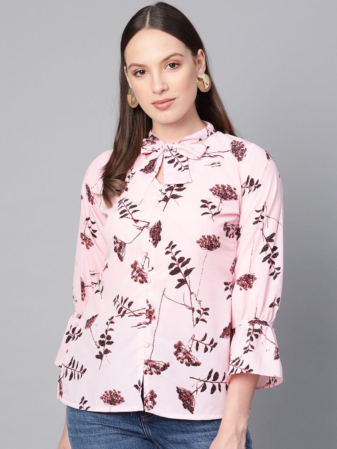 ives floral print tie-up neck crepe top