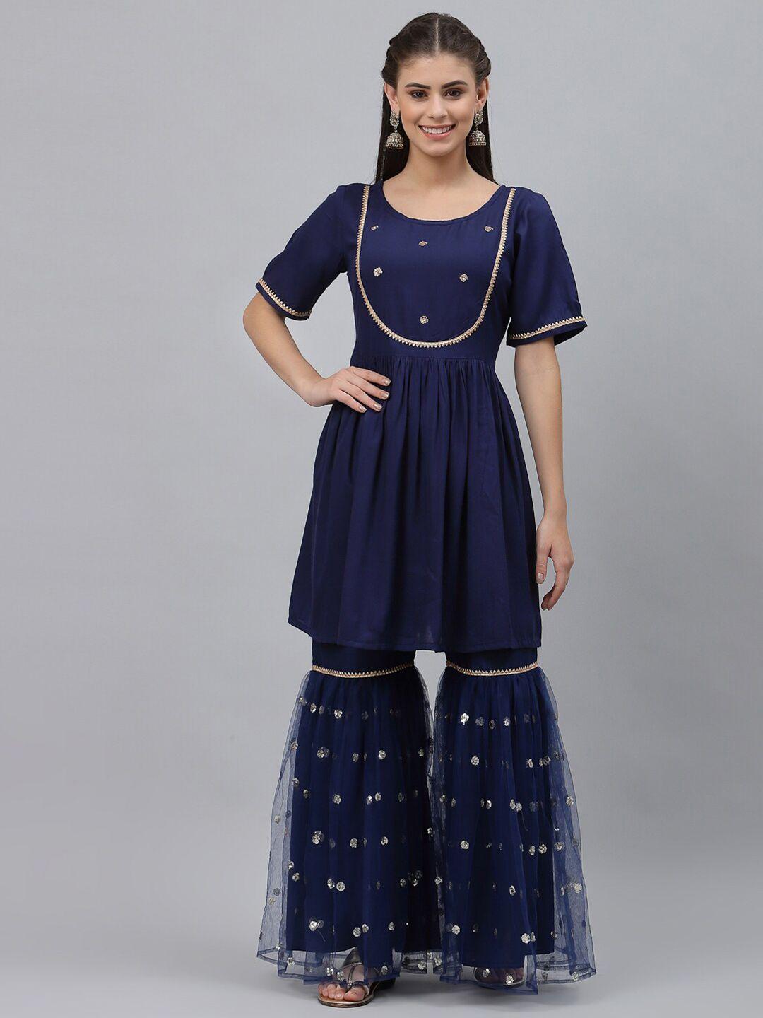 studio rasa navy blue ethnic motifs embroidered sequinned sequinned empire kurti