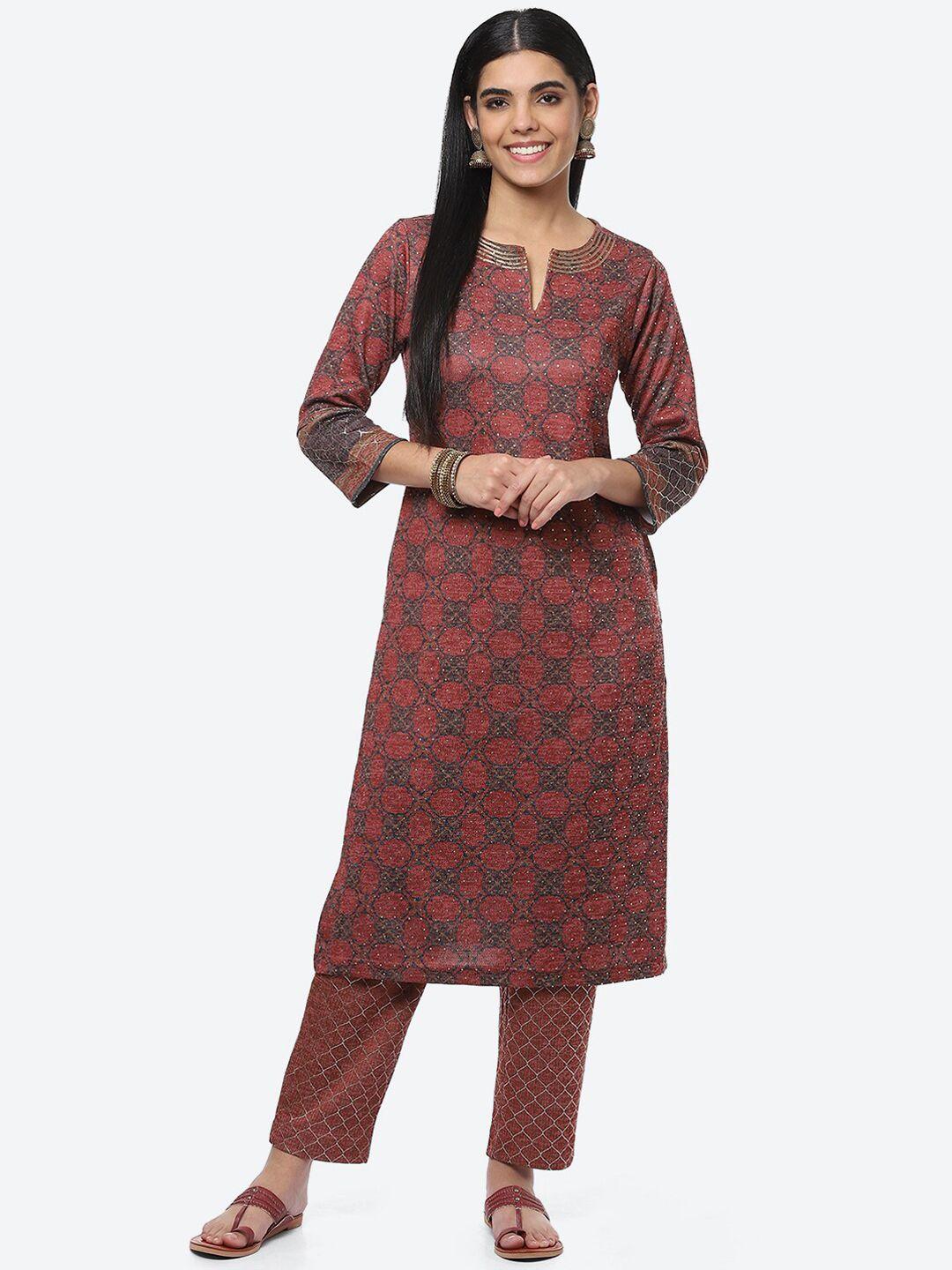 biba women ethnic motifs printed mukaish kurta with trousers