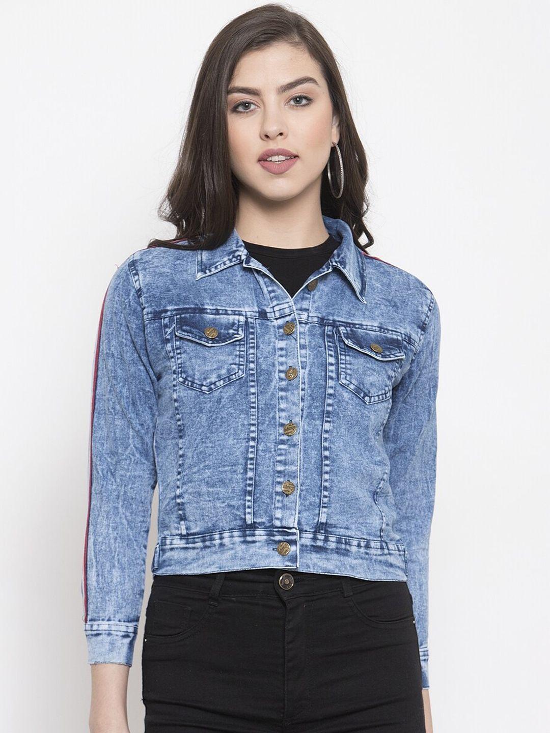 voxati women washed crop cotton denim jacket