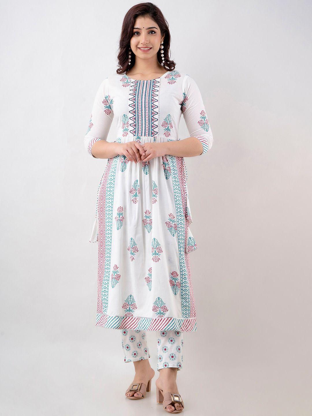 kalini women floral printed gotta patti pure cotton kurta with trousers