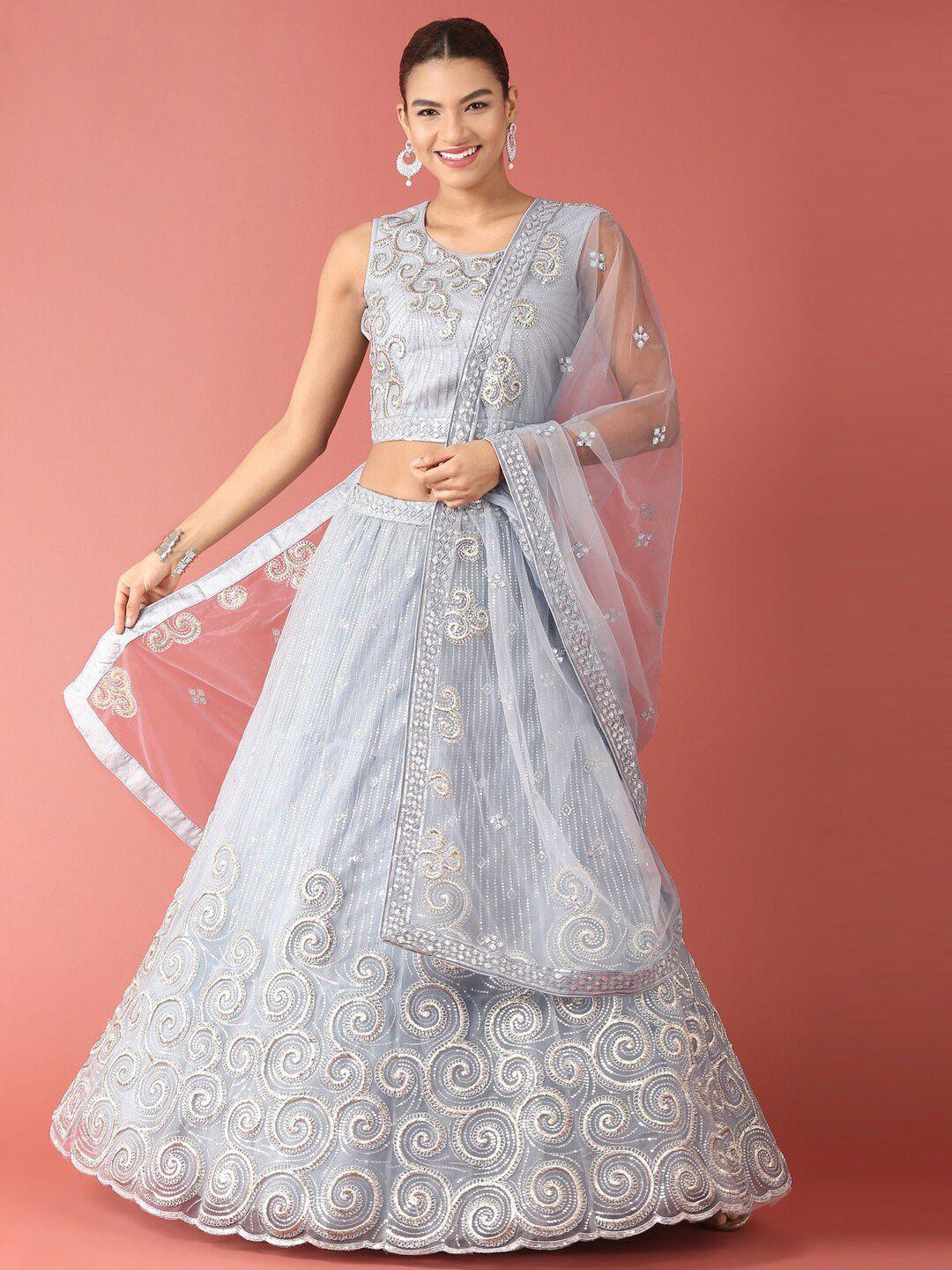 panchhi embellished sequinned semi-stitched lehenga & unstitched blouse with dupatta