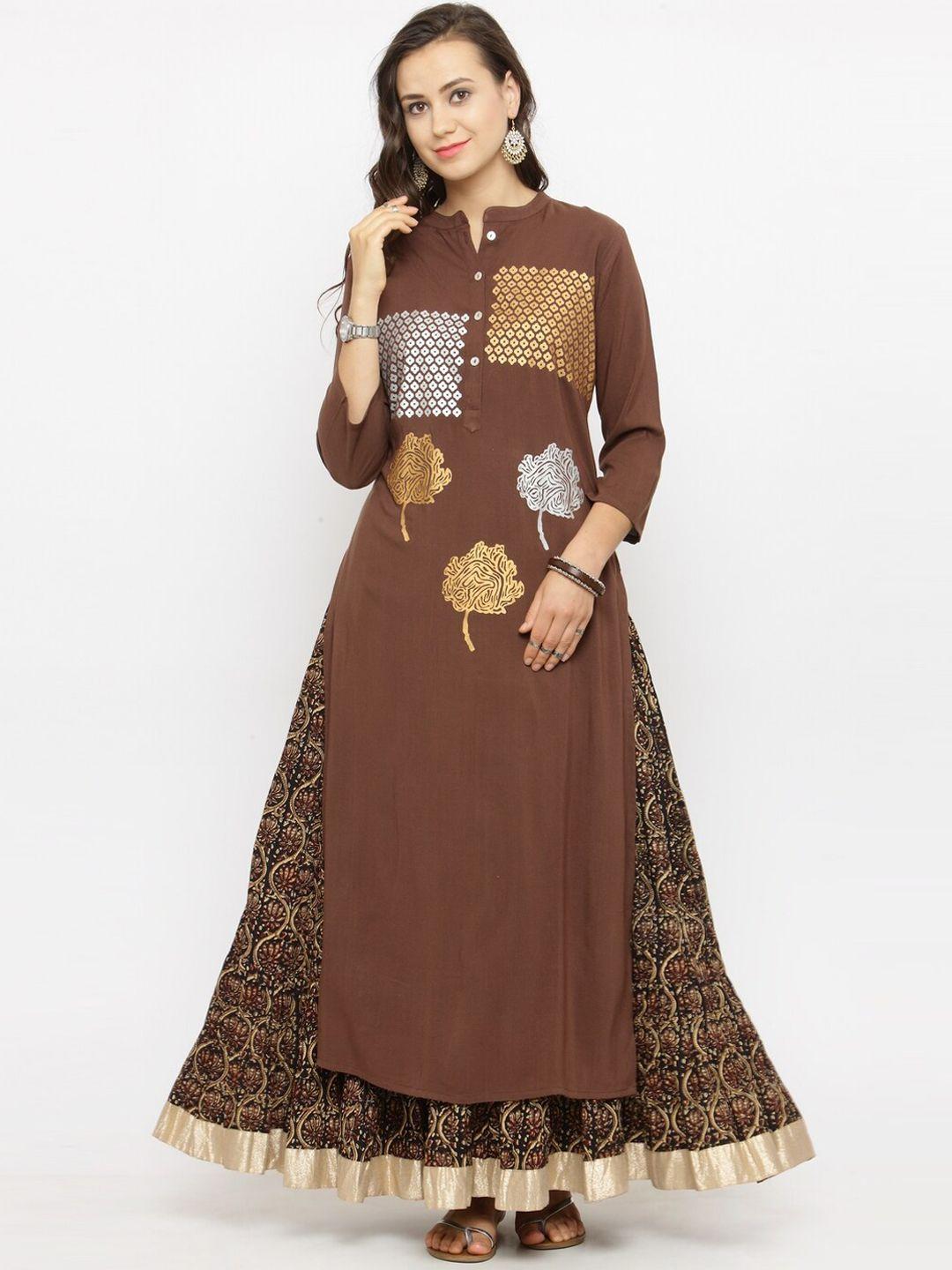 ksut ethnic motifs printed mandarin collar kurta with skirt