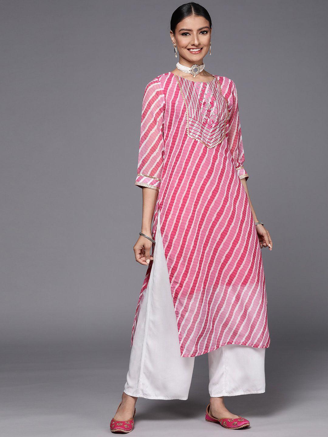 ksut women striped mirror work georgette kurta