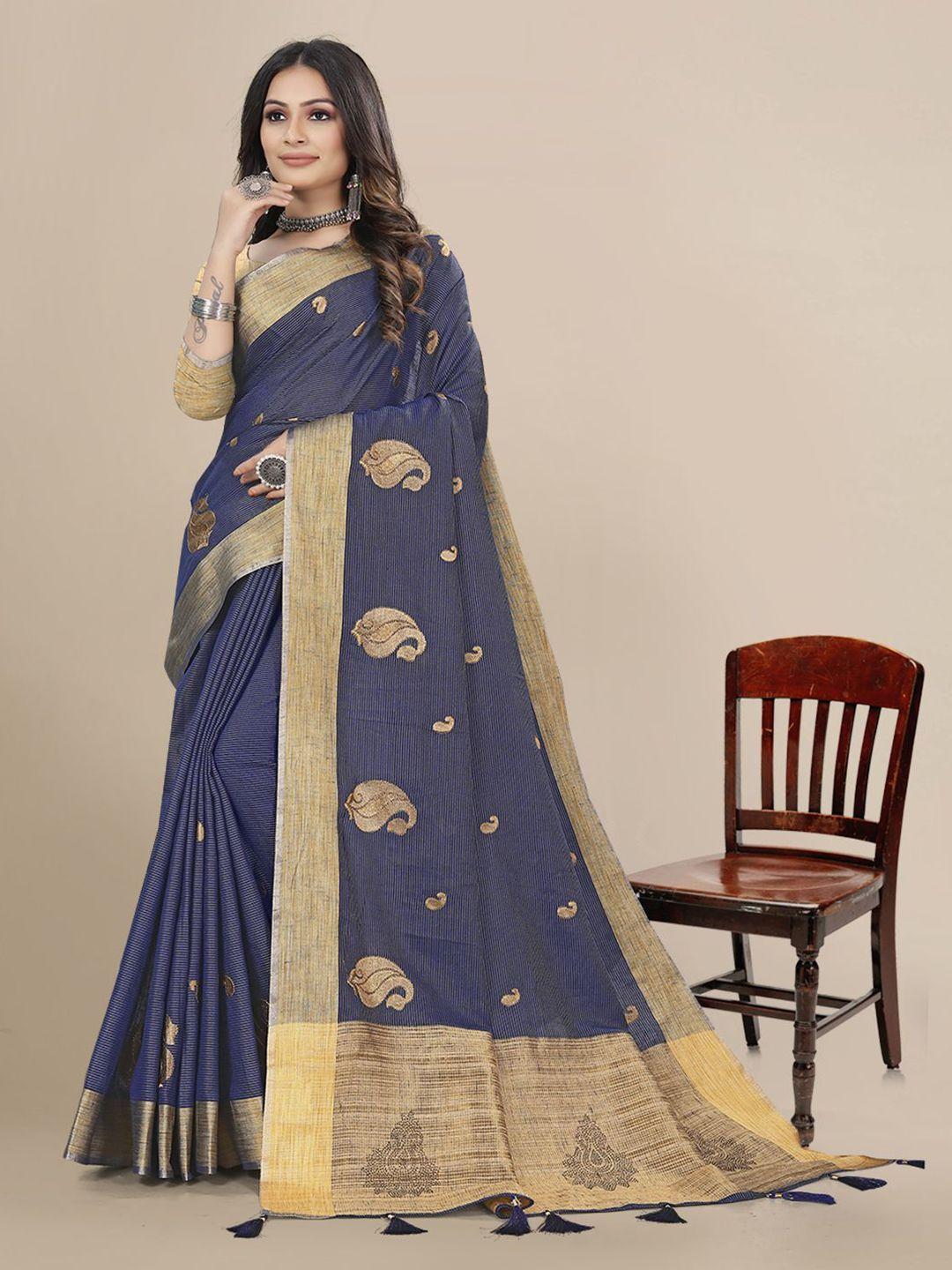 mitera ethnic motifs zari pure linen khadi saree