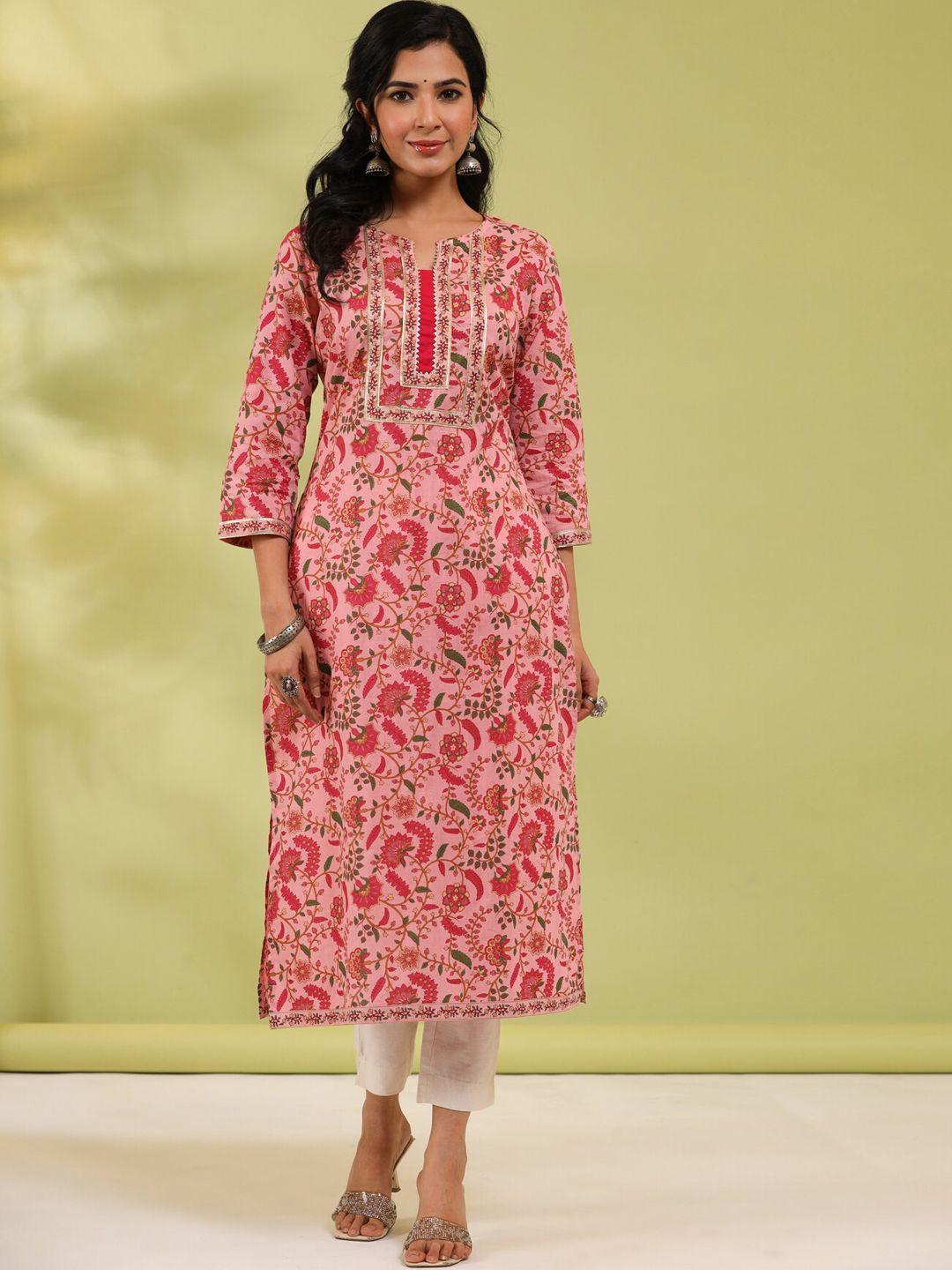 rain & rainbow women pink ethnic motifs printed kurta