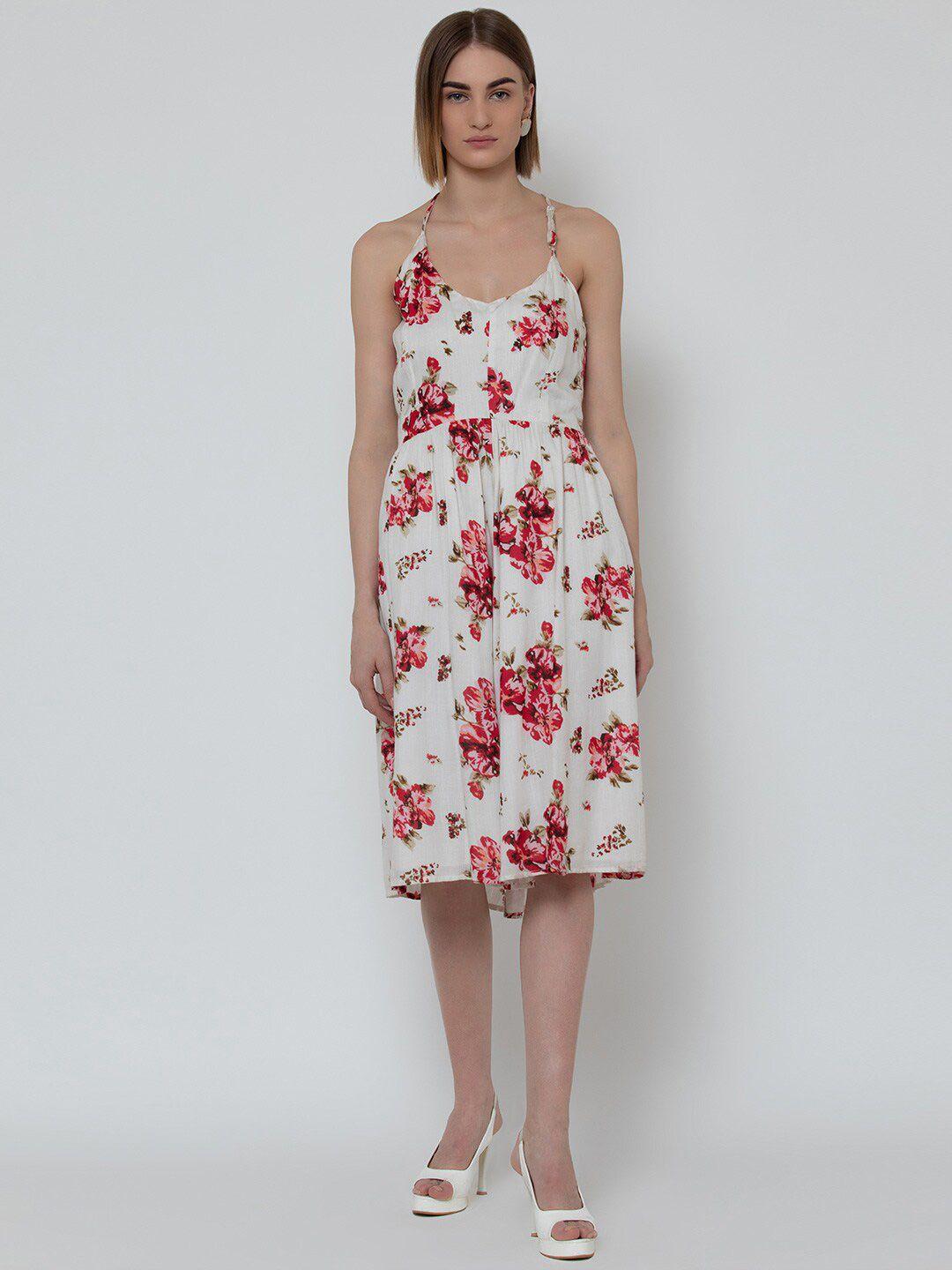 dodo & moa floral printed fit & flare halter neck dress