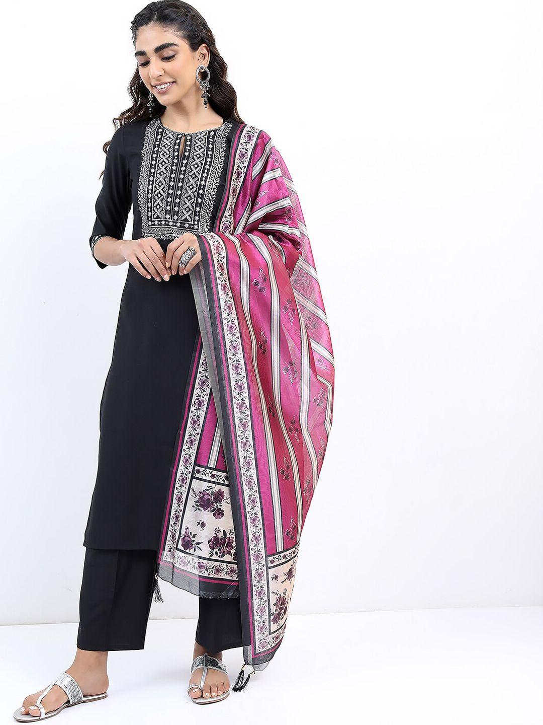 ketch women ethnic motifs printed velvet kurta with palazzos & with dupatta