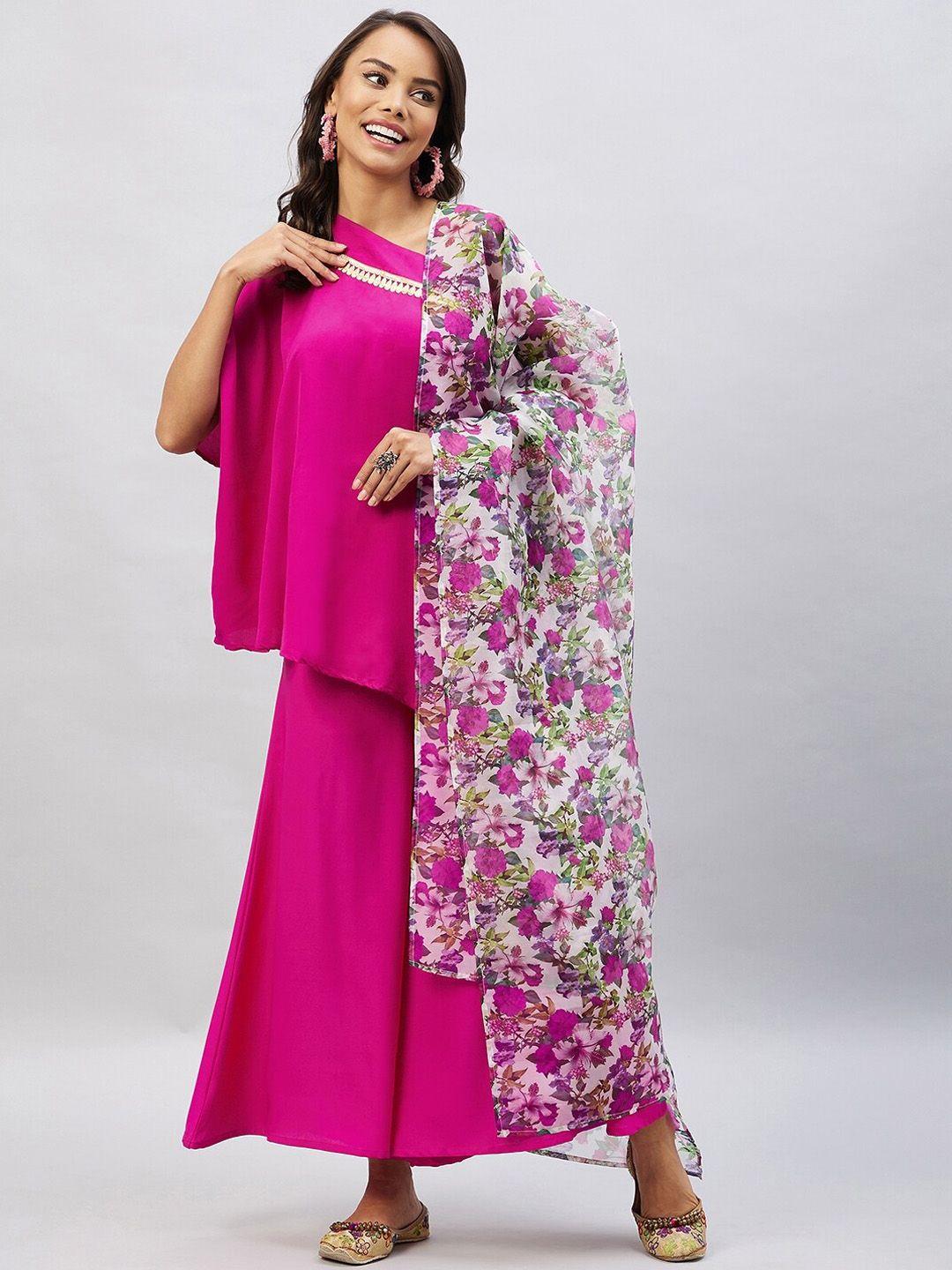 inweave women magenta kurti with palazzos & with dupatta