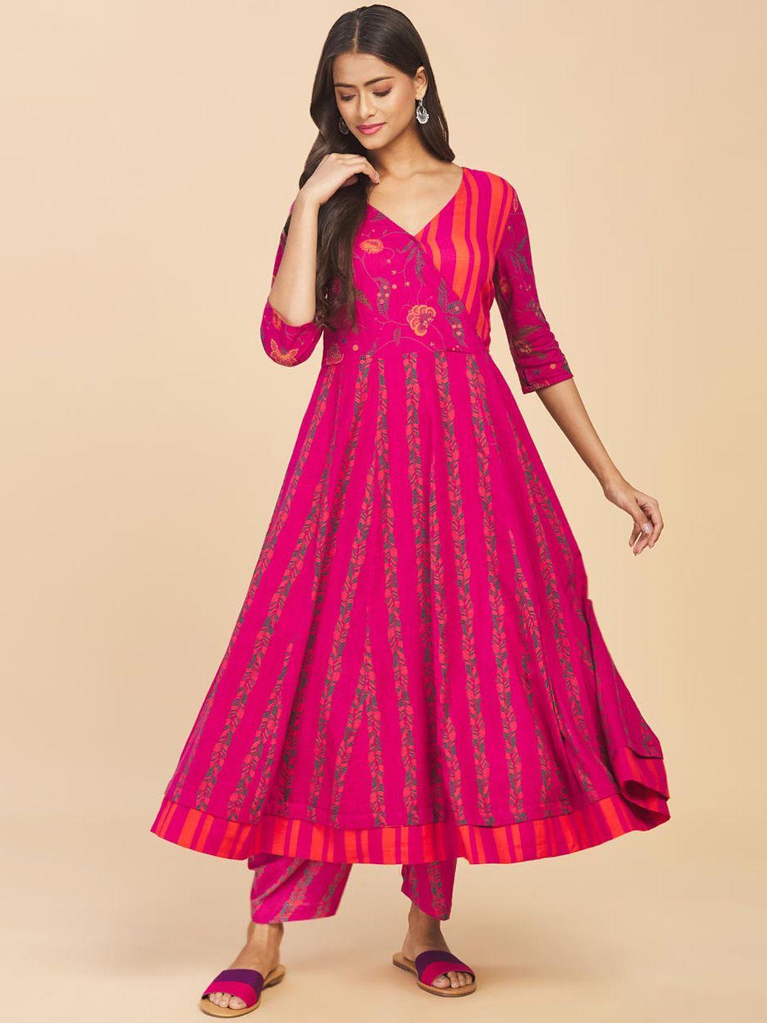 fabindia floral printed v-neck anarkali pure cotton kurta