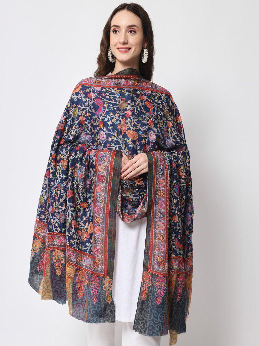 zamour women kalamkari hand embroidered  pure wool winter shawl