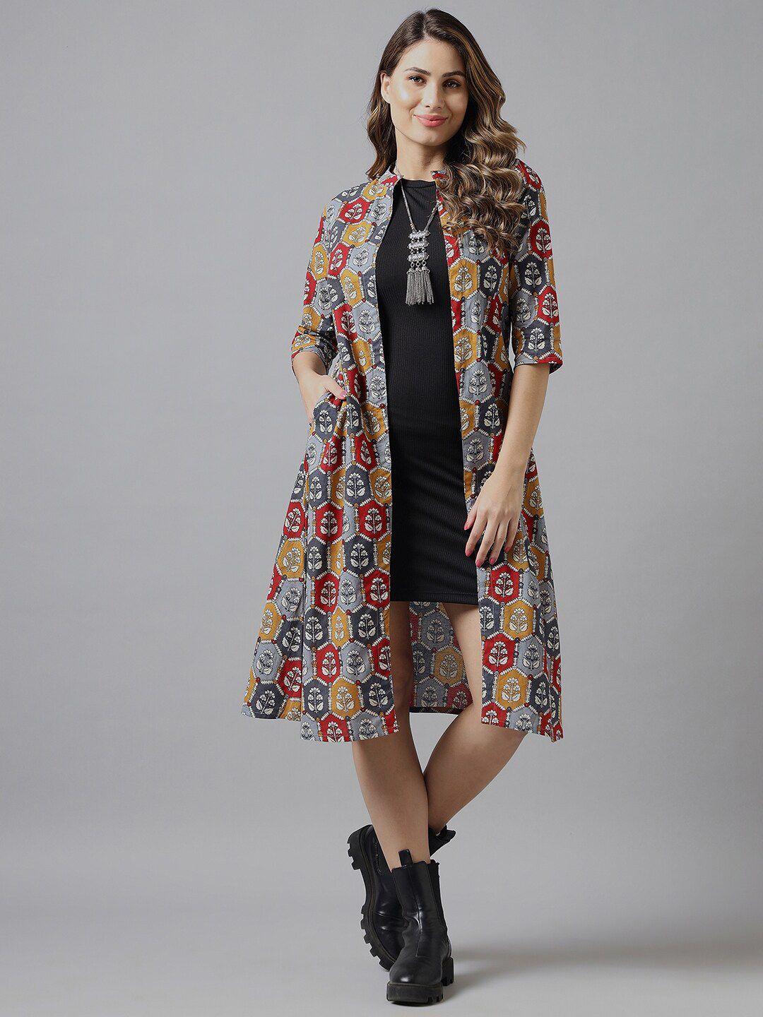 azira women printed cotton longline shrug