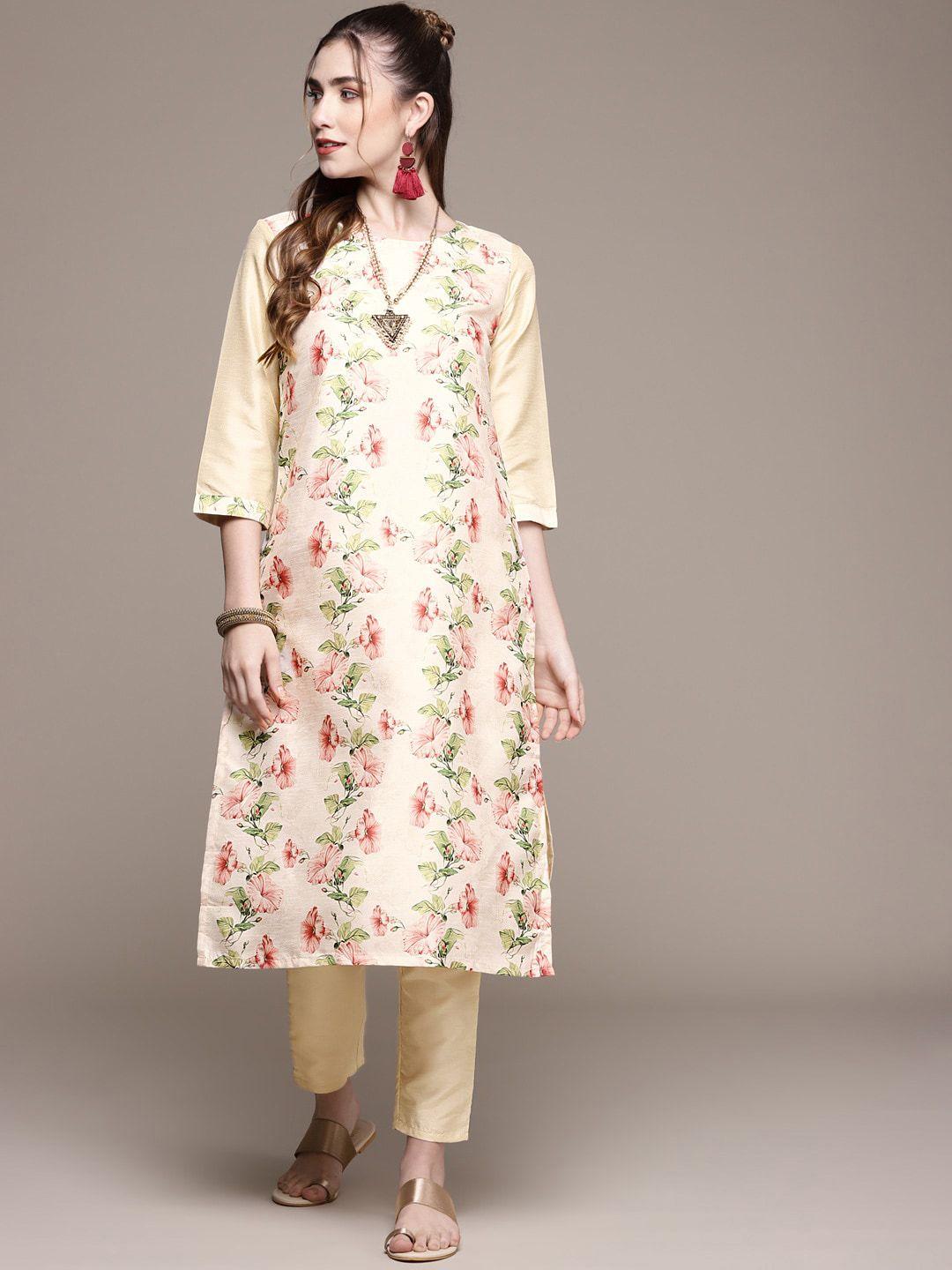 ziyaa floral printed round neck kurta with trousers