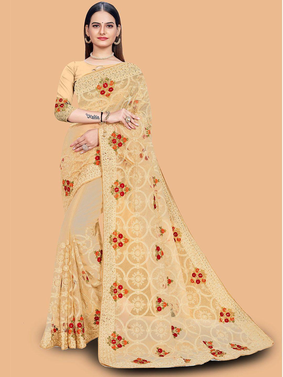 mitera floral embroidered net saree