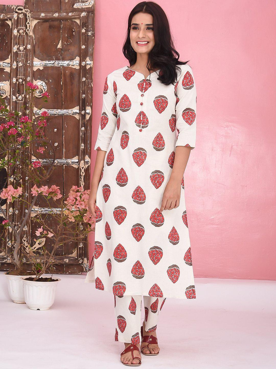 bunaai women floral printed pure cotton kurta with trousers