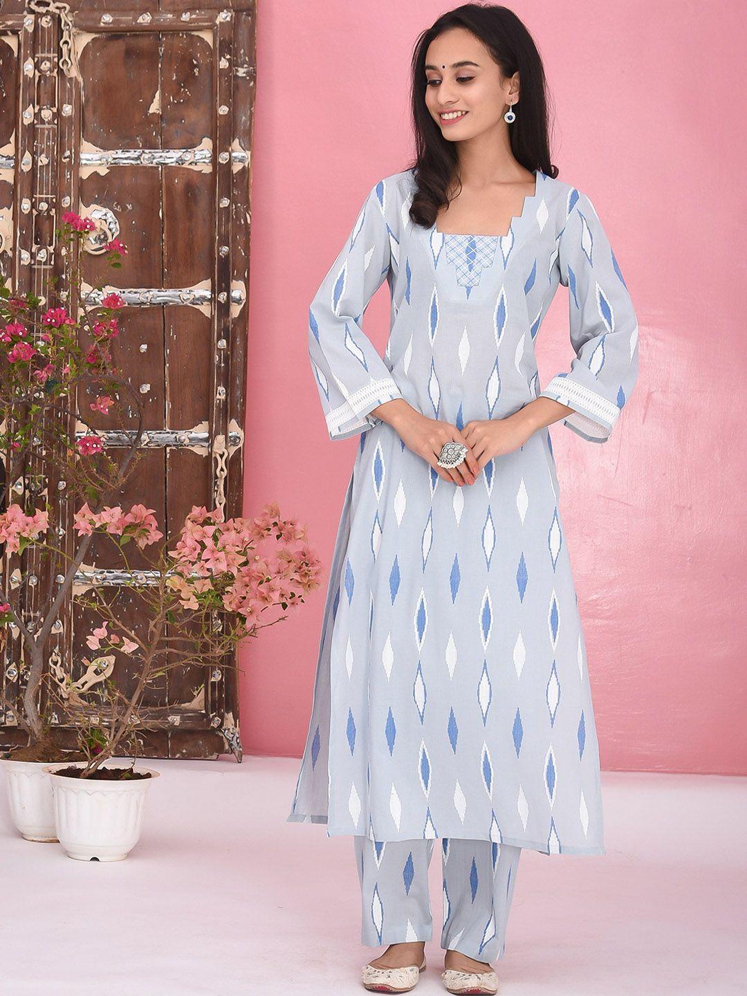 bunaai women printed pure cotton kurta with trousers