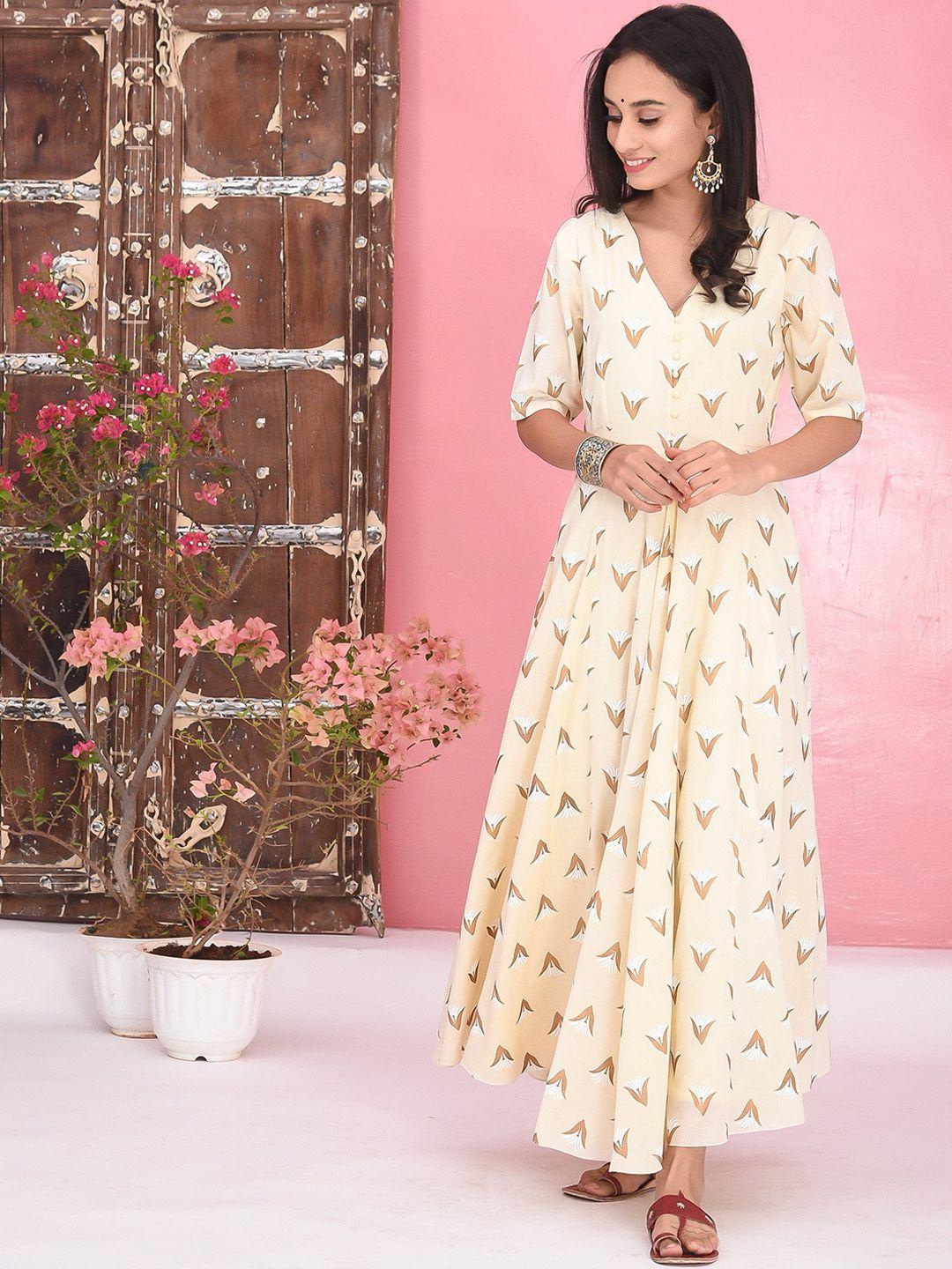 bunaai printed pure cotton maxi ethnic dress