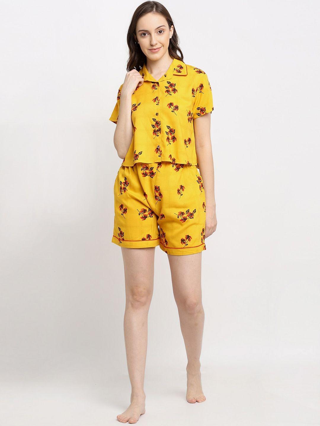 etc women yellow & red printed night suit