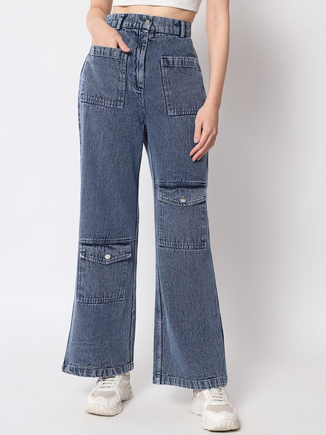 orchid hues women blue high-rise slash knee jeans