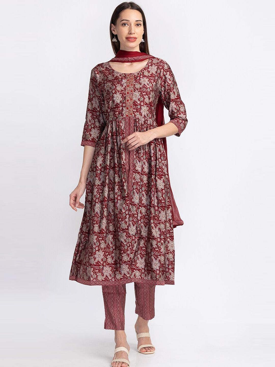 neerus embroidered a-line kurta with trousers & with dupatta