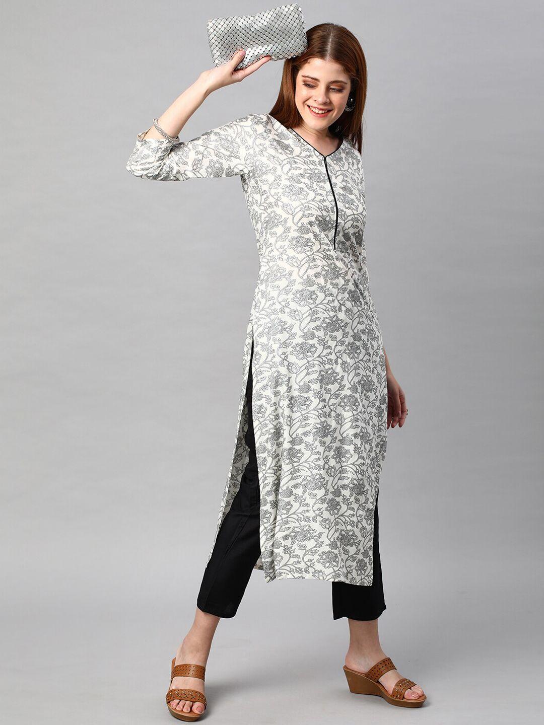 kalini women grey floral printed kurta with trousers